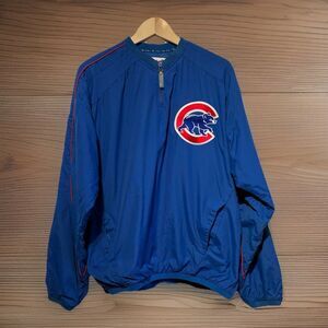 Men's Large Chicago Cubs Majestic Pullover Lined Windbreaker Dugout Jacket MLB